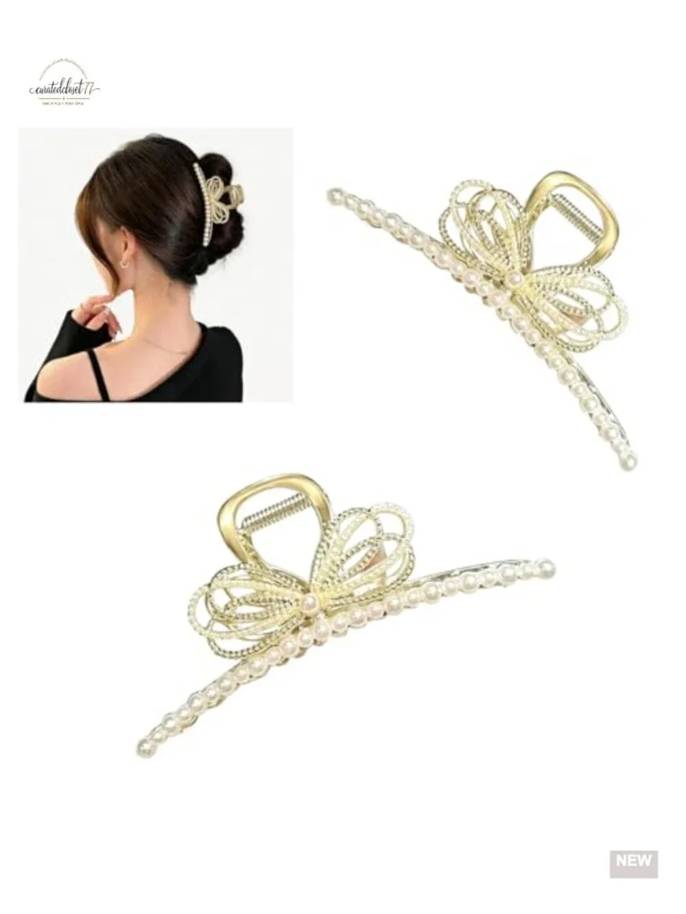 Large Non-Slip Strong Hold Pearl Alloy Hair Claw Clips, Trendy Styling Hair